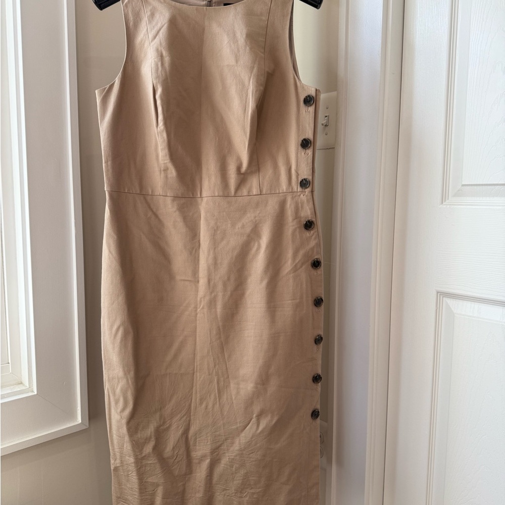 Sand Sleeveless Dress with Button Detail